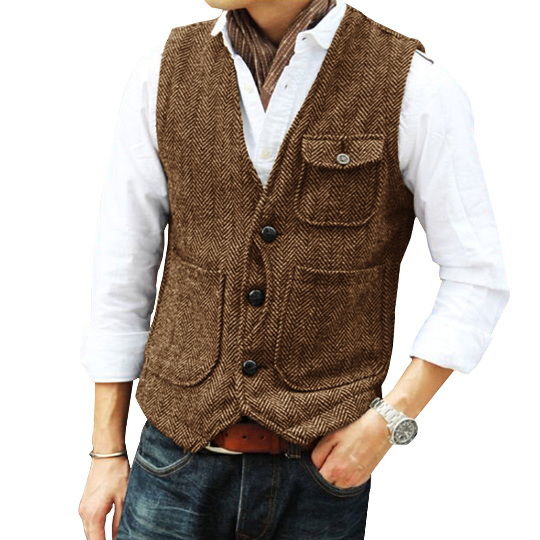 Herringbone Men's Suit Vest Vest - cas7m