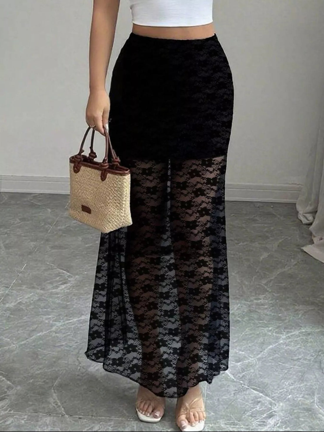 Plus Size Elegant Lace Mermaid Sheer Skirt - cas7m