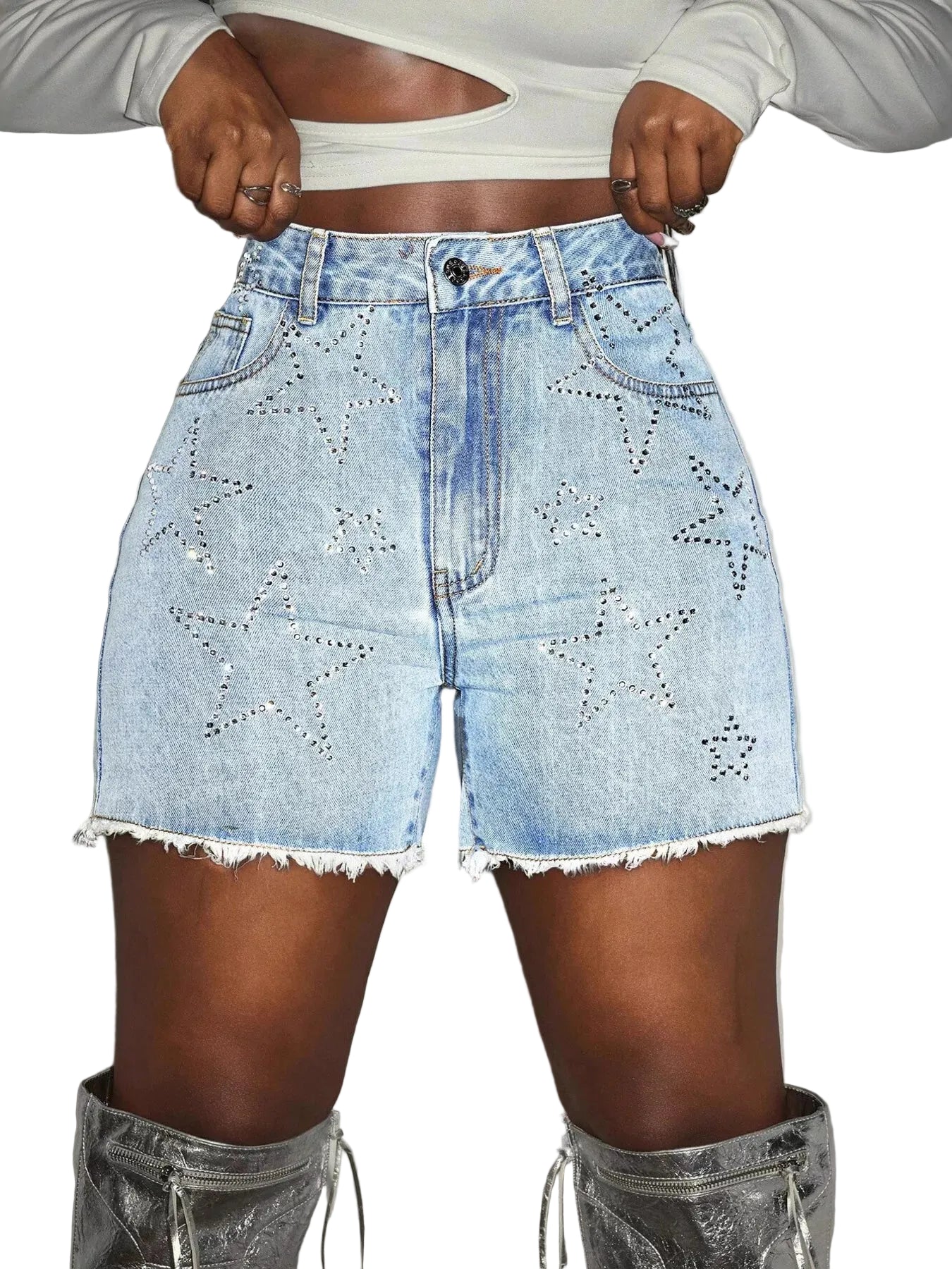 Star Raw Hem Denim Shorts - cas7m