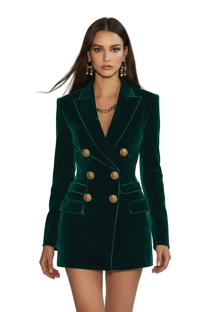 Velvet Double-Breasted Blazer Dress - cas7m