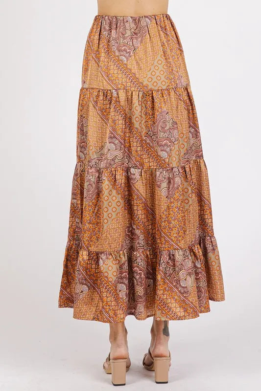 Mittoshop Paisley Patchwork Print Satin Maxi Skirt - cas7m