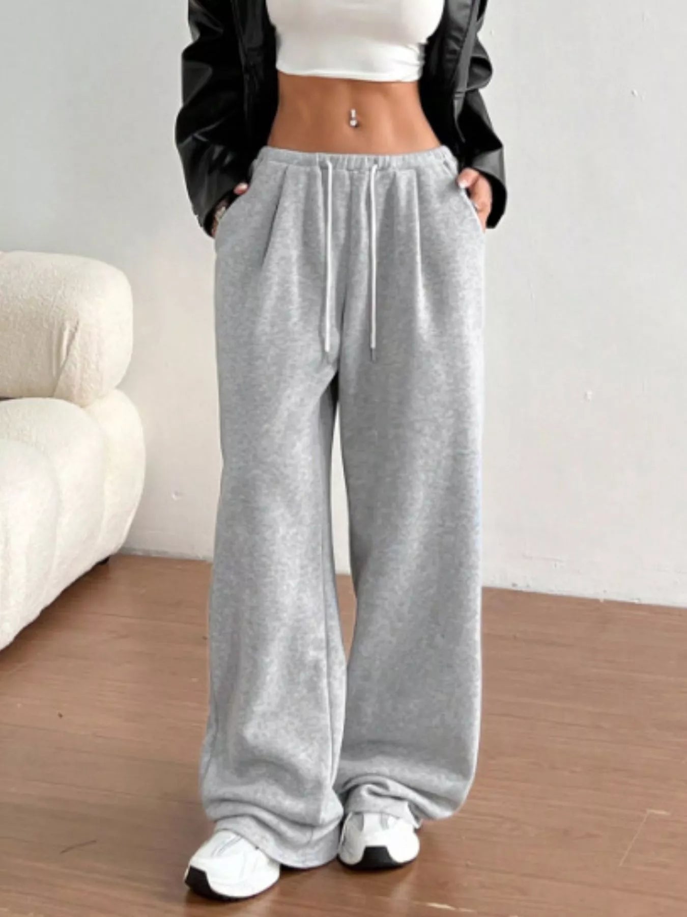 Casual Drawstring High Waist Wide Leg Sweatpants - cas7m