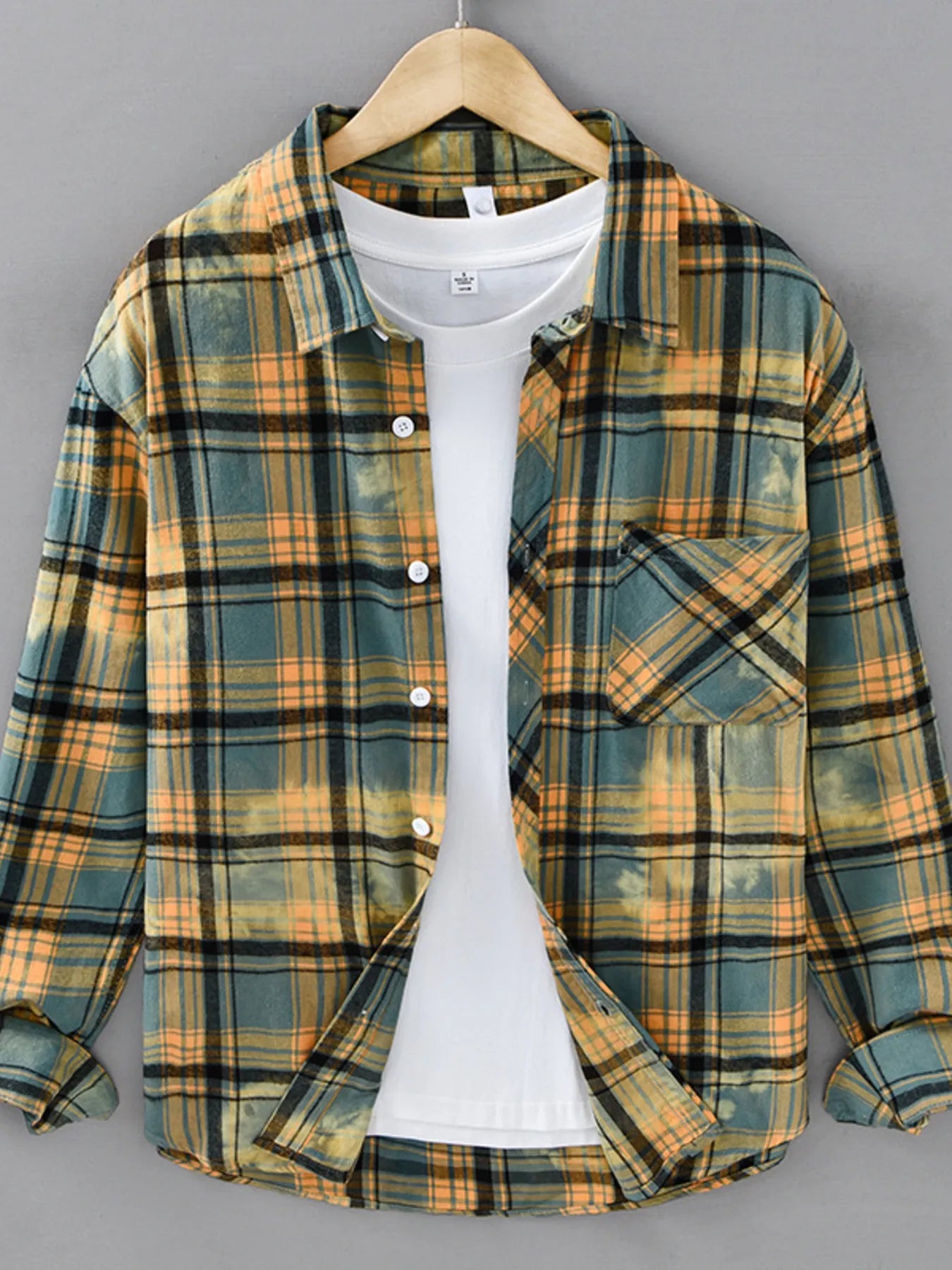 Men's Plus Size Plaid Casual Long Sleeve Shirt - cas7m
