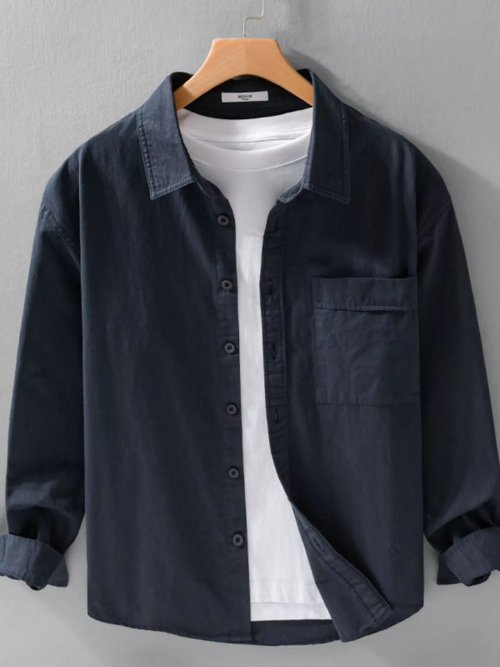 Men's Plus Size Button Up Long Sleeve Shirt - cas7m