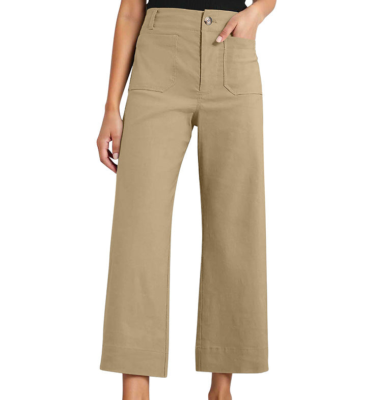 High Waist Slimming Casual Women's Cropped Wide-leg Pants - cas7m