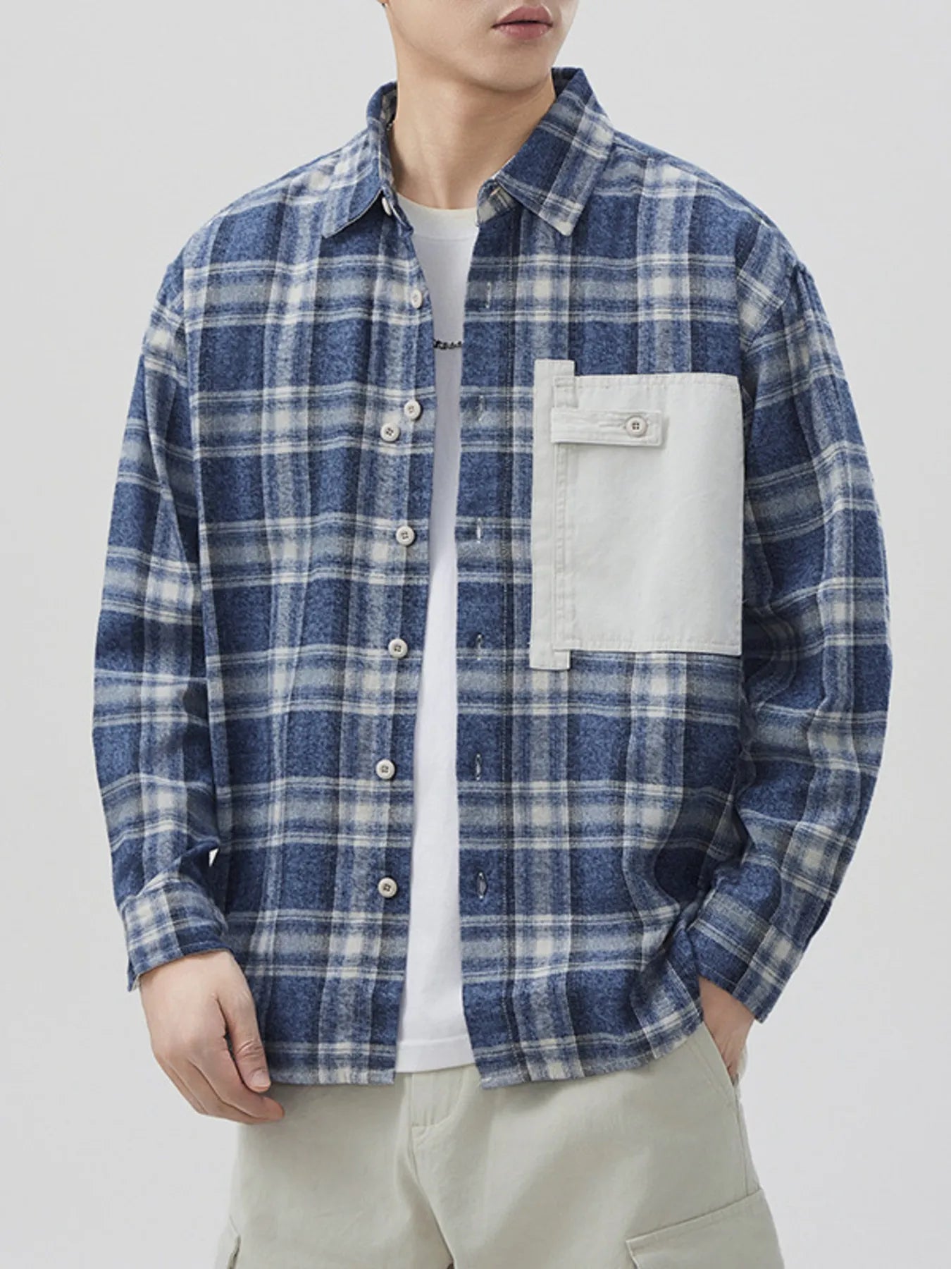 Men's Plus Size Plaid Button Up Long Sleeve Shirt - cas7m