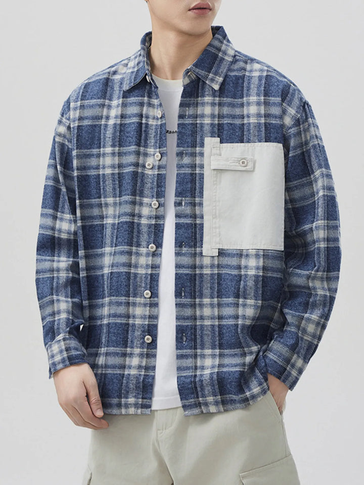 Men's Plus Size Plaid Button Up Long Sleeve Shirt - cas7m