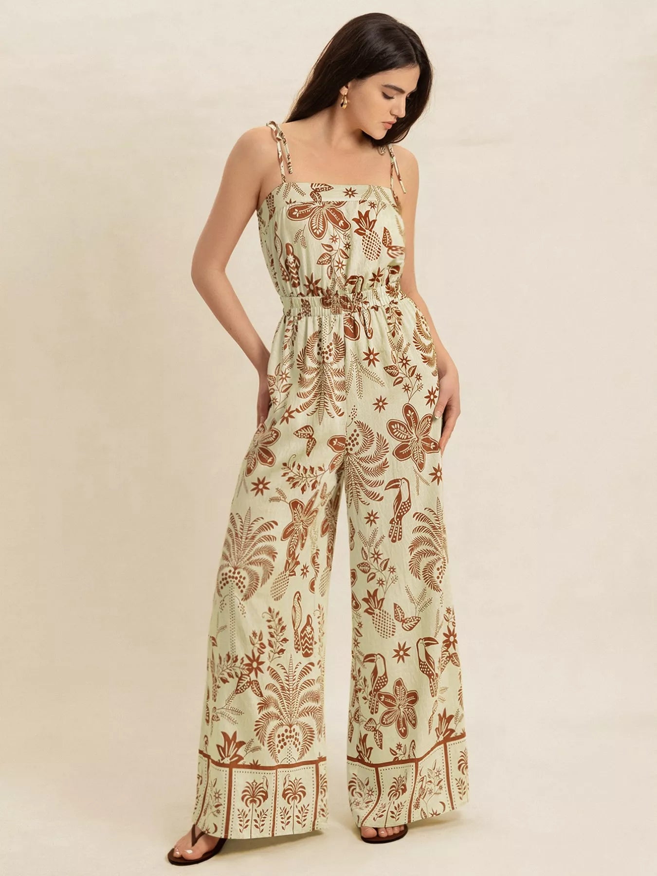 Tie Strap Wide Leg Jumpsuit - cas7m