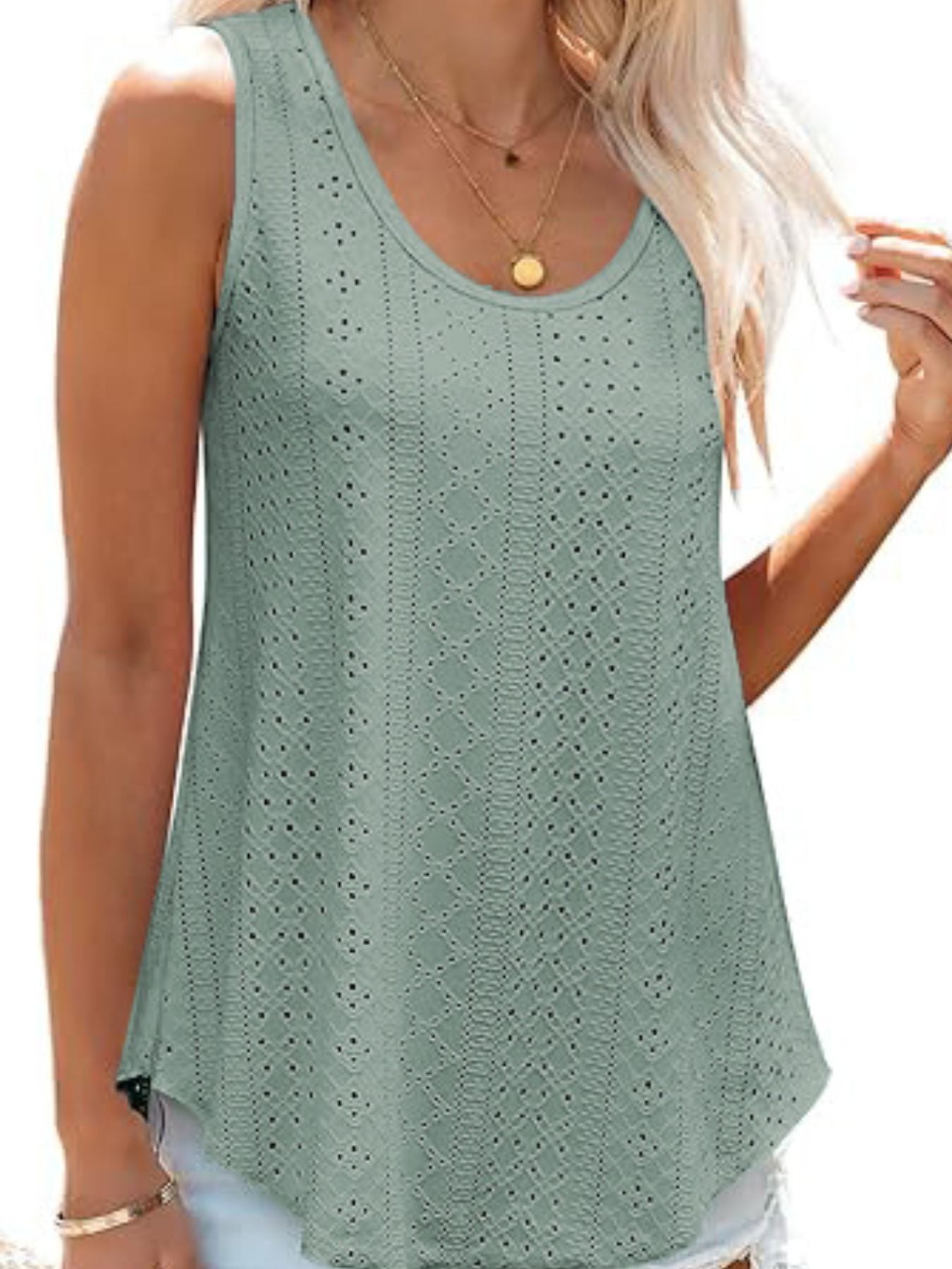 Eyelet Scoop Neck Tank - cas7m