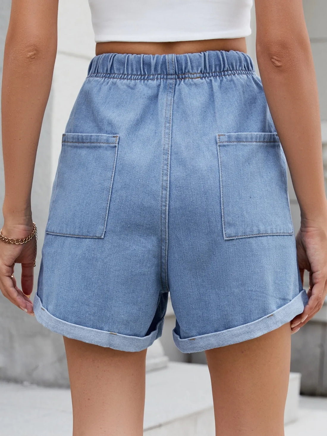 Drawstring Wash Denim Shorts - cas7m