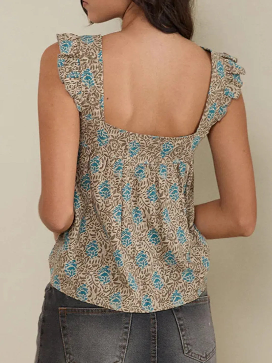 Ruffled Plaid Square Neck Tank - cas7m
