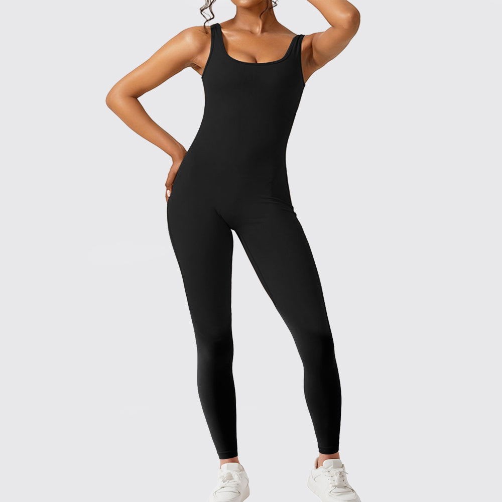 Women Sleeveless Flare Jumpsuits Fitness Yoga Long Pants - cas7m
