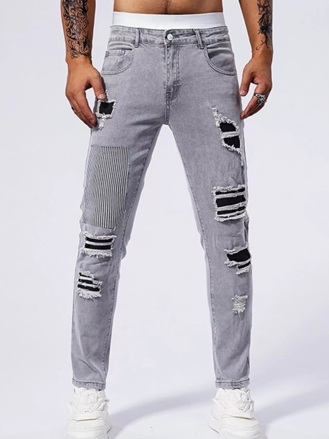 Men's Distressed Slim Fit Jeans - cas7m