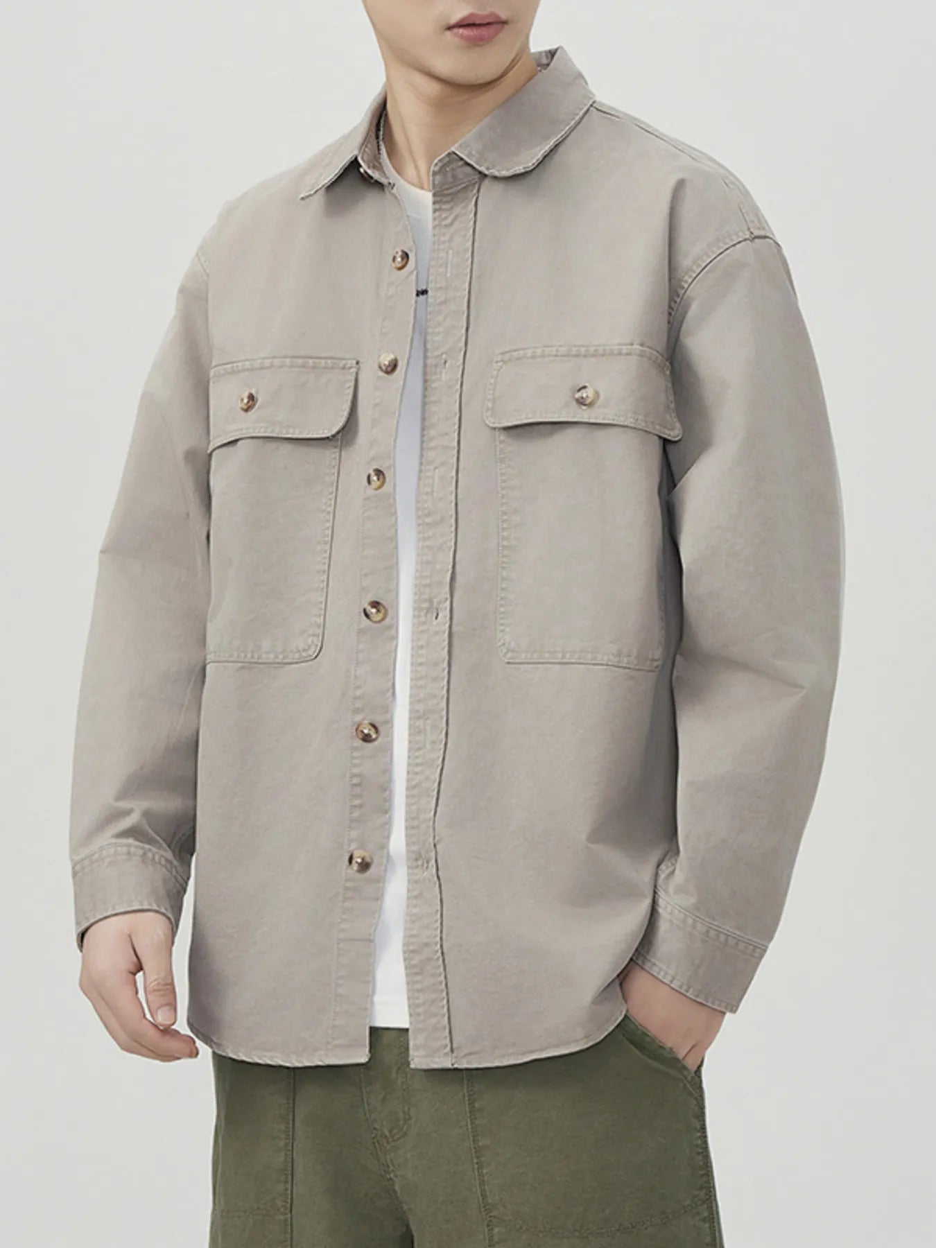 Men's Plus Size Button Up Long Sleeve Shirt - cas7m
