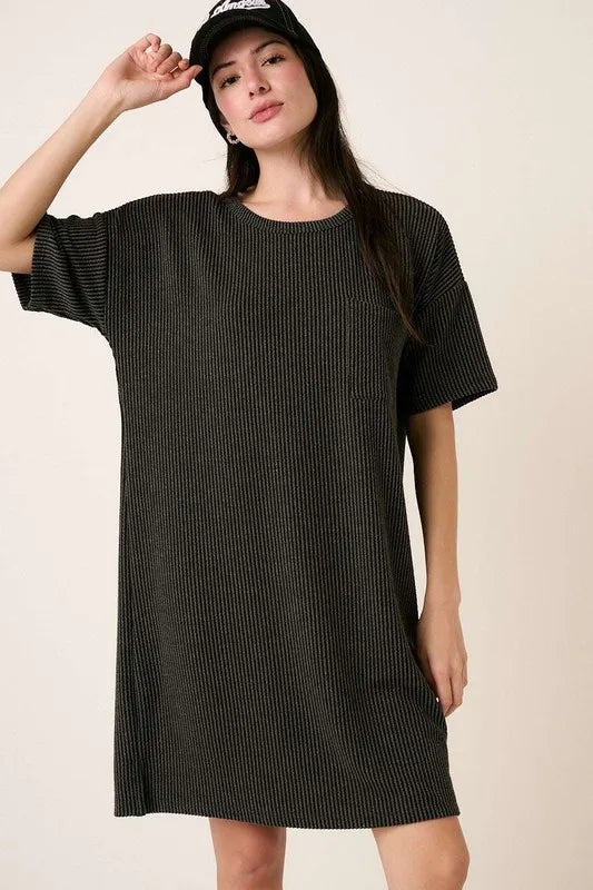 Mittoshop Urban Rib Knit Short Sleeve Tee Dress - cas7m