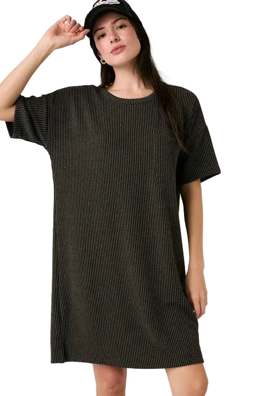 Mittoshop Urban Rib Knit Short Sleeve Tee Dress - cas7m