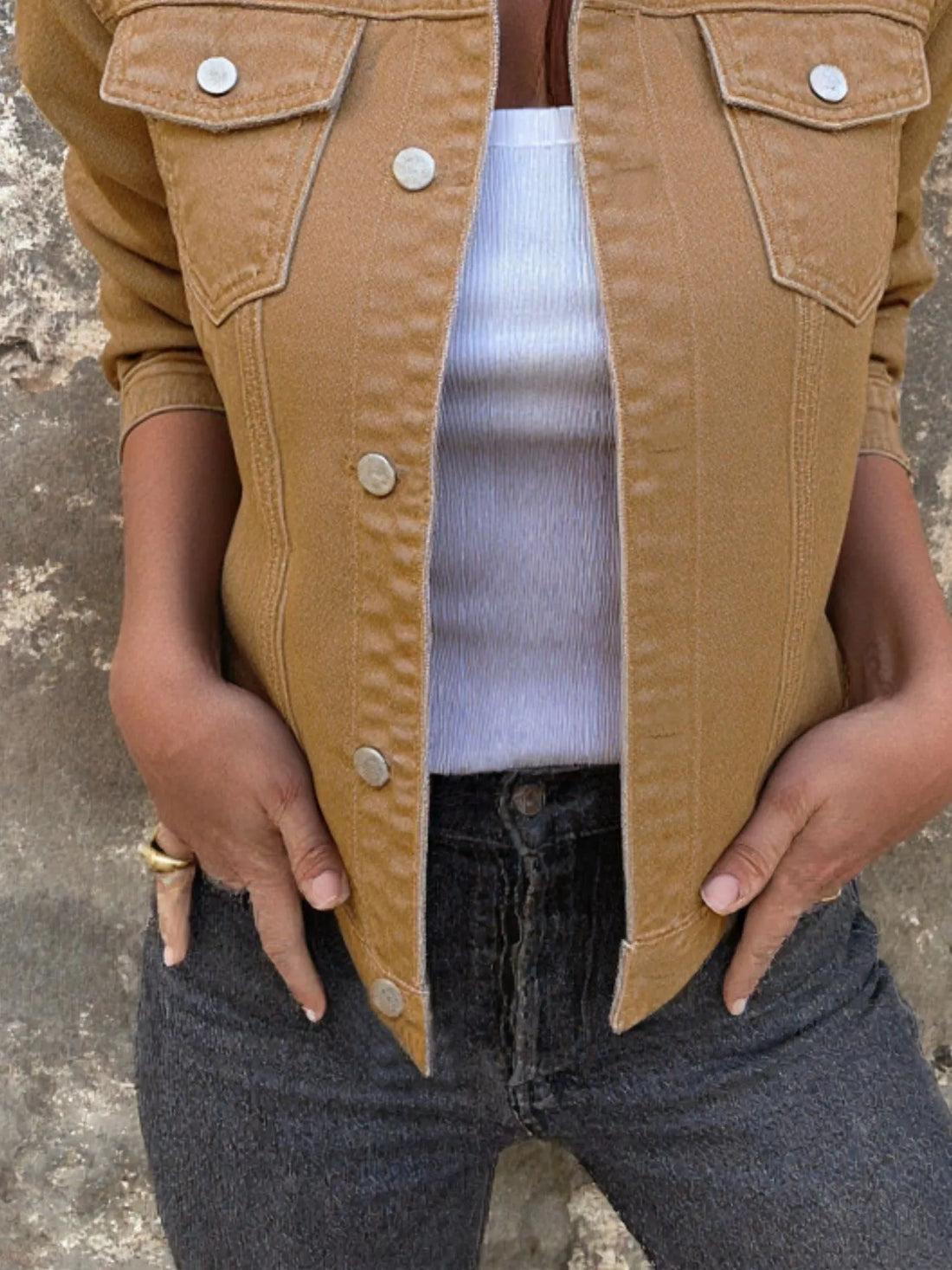 Button Front Closure Denim Jacket - cas7m