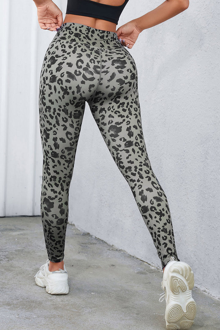 Leopard Print Wide Waistband Leggings - cas7m