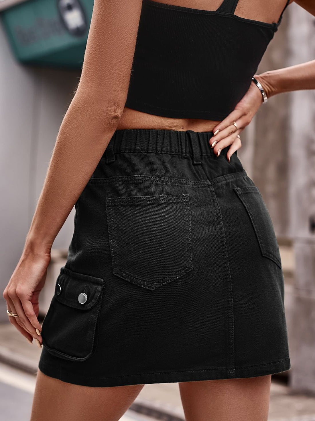 Denim Mini Skirt with Pockets - cas7m