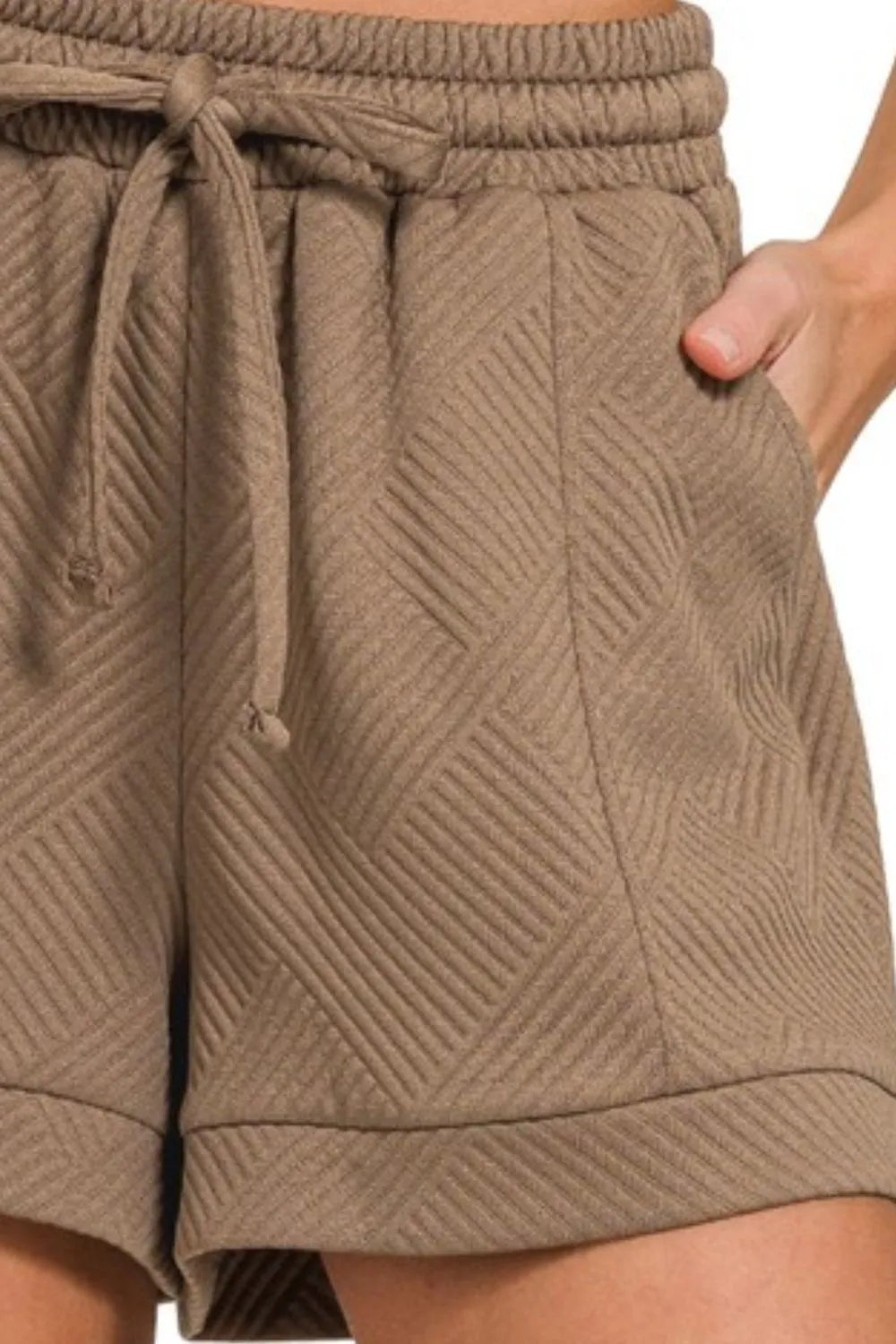 Zenana Textured Knit Jacquard Drawstring Shorts - cas7m