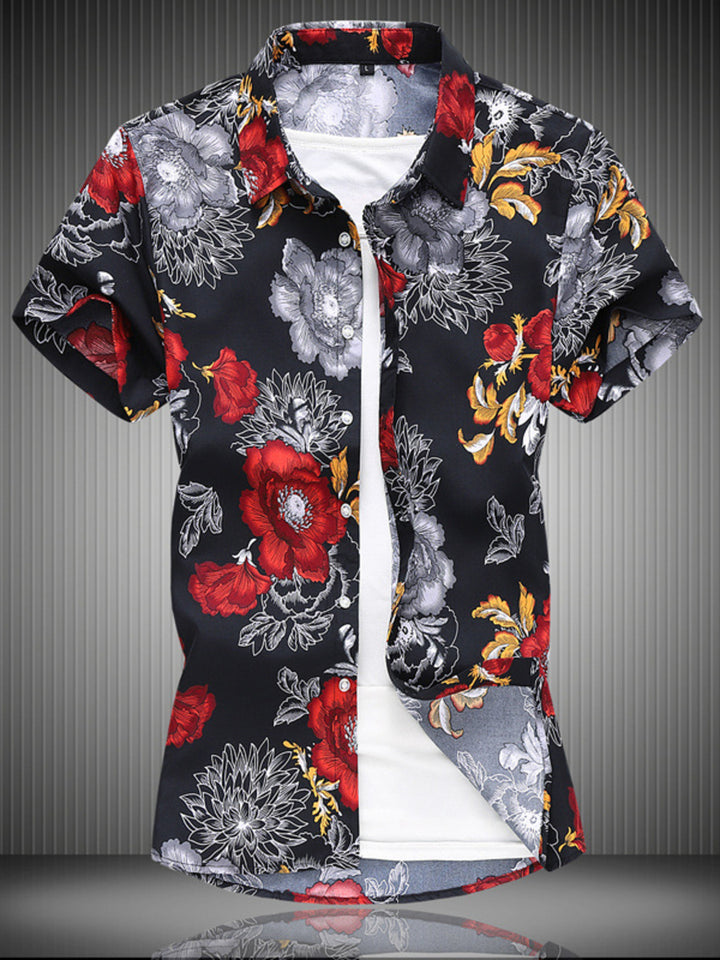 Men's Plus Size Floral Print Short Sleeve Casual Shirt - cas7m