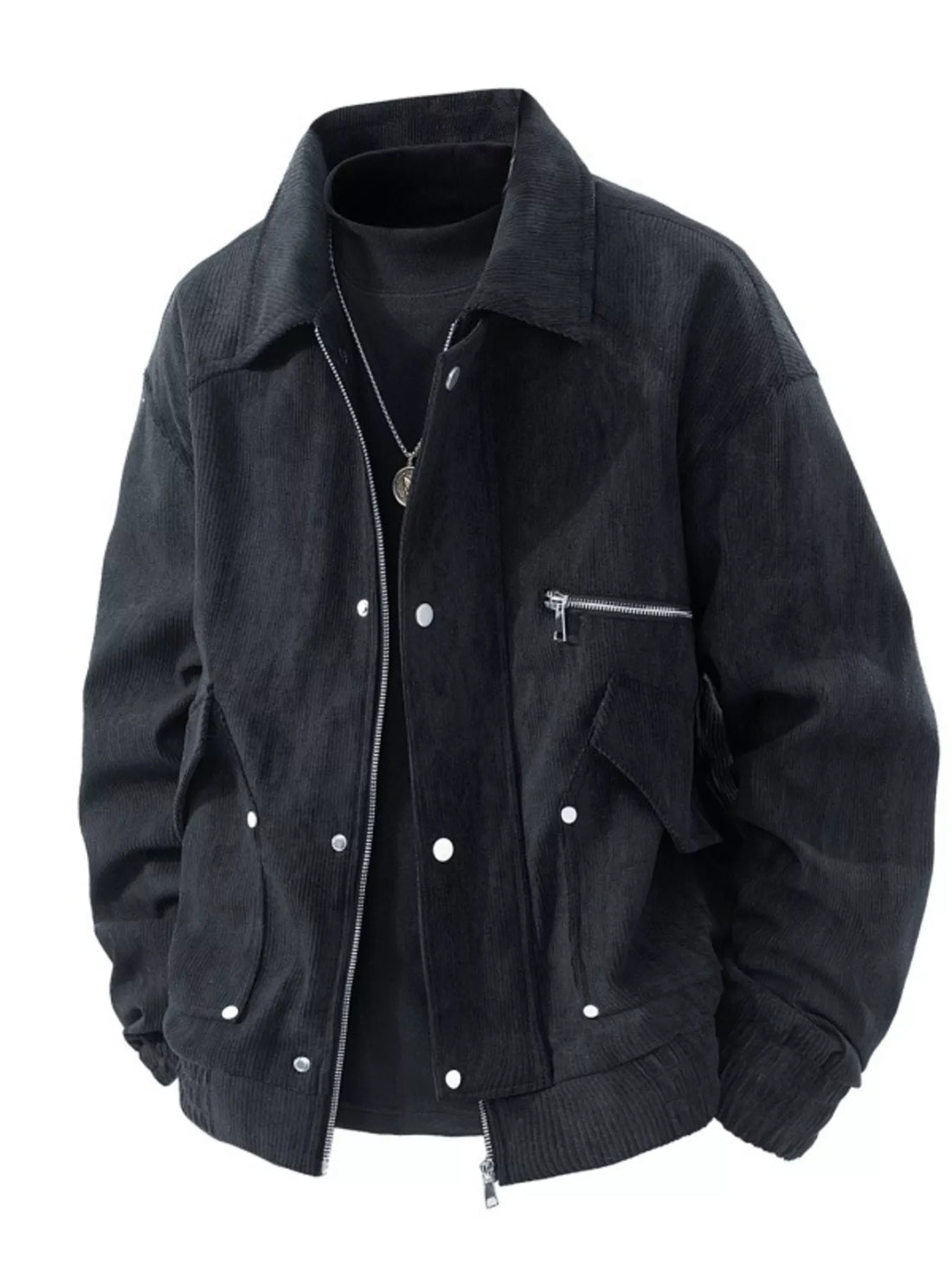 Men's Plus Size Casual Corduroy Snap-Down Jacket - cas7m