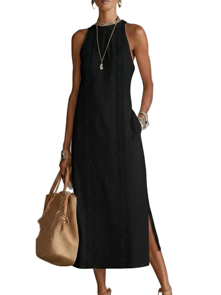 Women's Halter Neck Sleeveless Dress Lace Patchwork Holiday Style Summer Top - cas7m
