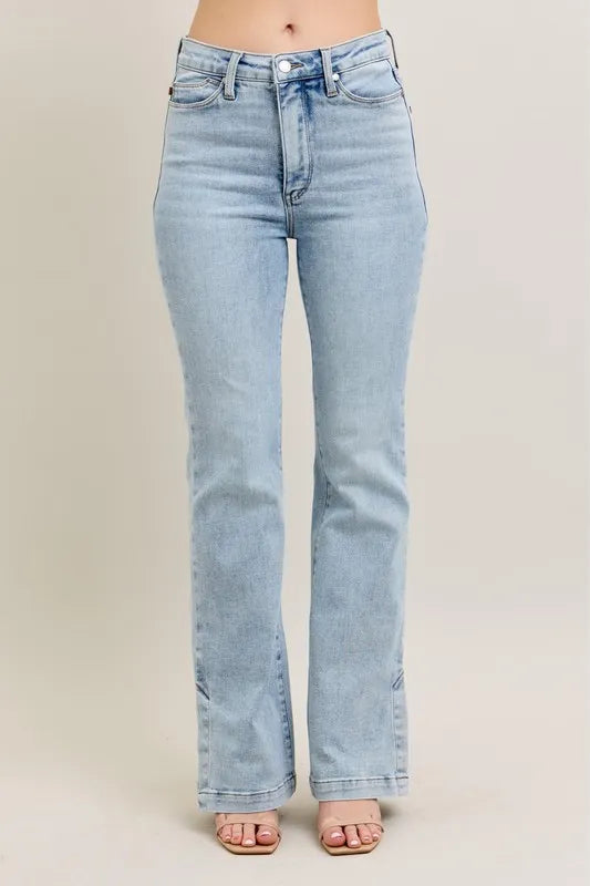 Judy Blue Full Size Tummy Control Vintage Wash Side Slit Slim Boot Jeans Plus Size - cas7m