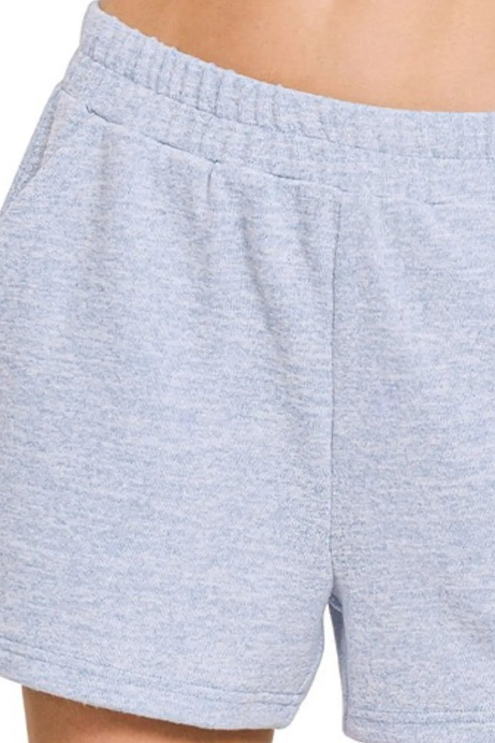 Zenana Soft Melange Hacci Elastic Waist Band Shorts - cas7m