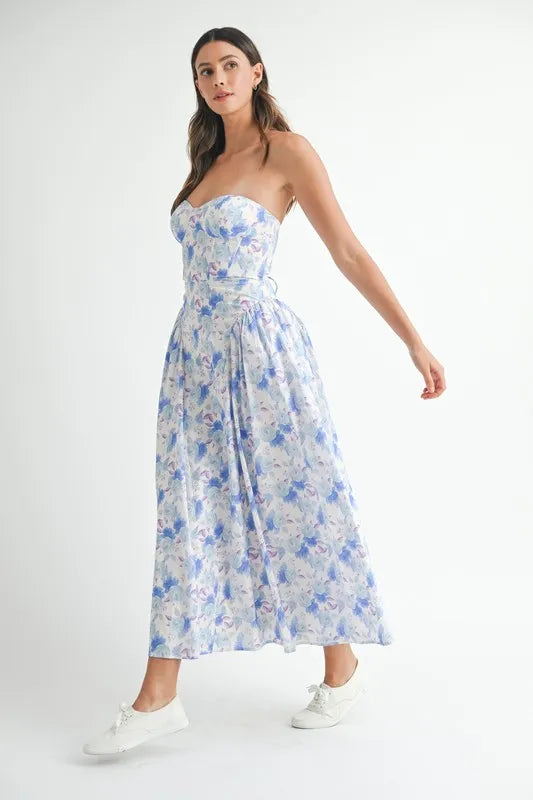 MABLE Sweetheart Neckline Floral Printed Midi Dress - cas7m