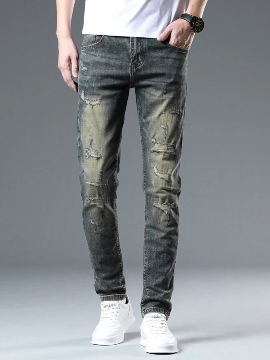 Men's Distressed Slim Fit Jeans - cas7m