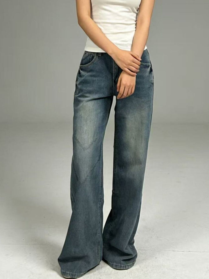 Vintage Wash Wide Leg Jeans - cas7m
