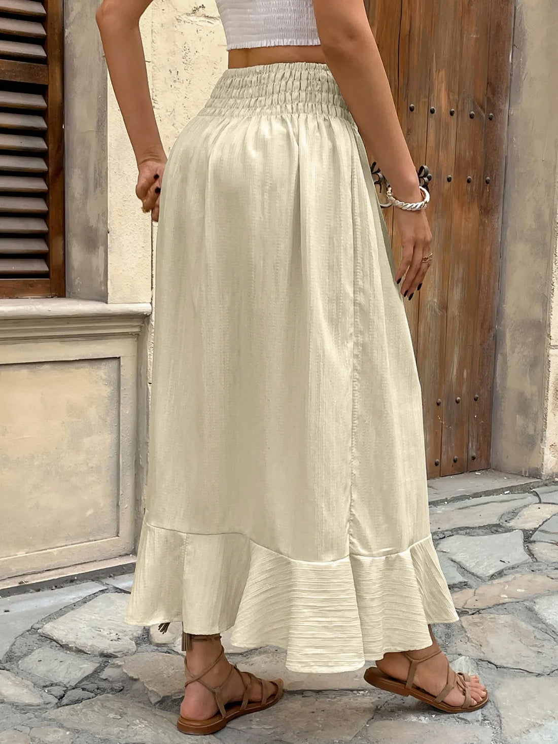 Ruffled Hem Slit Skirt - cas7m