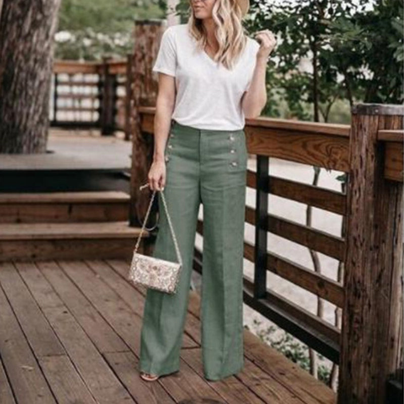 2023 Chic High-Rise Buttoned Wide-Leg Trousers