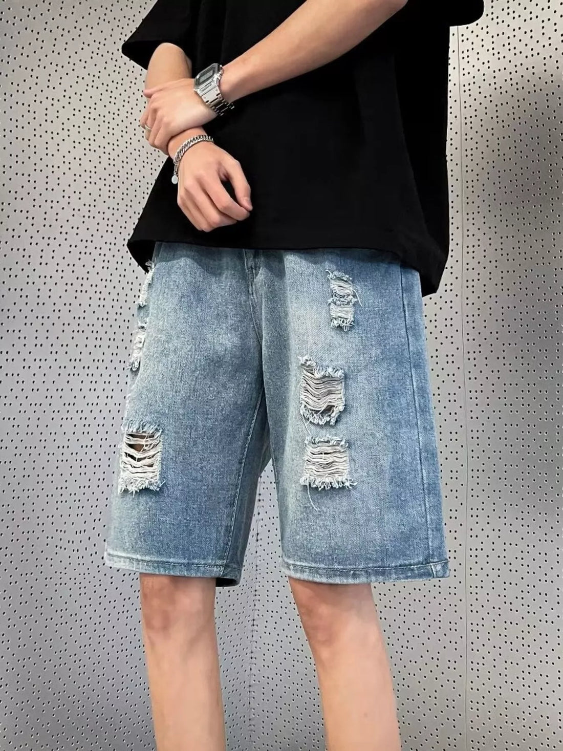 Vintage Wash Stretch Denim Shorts - Cotton Comfort Fit - cas7m
