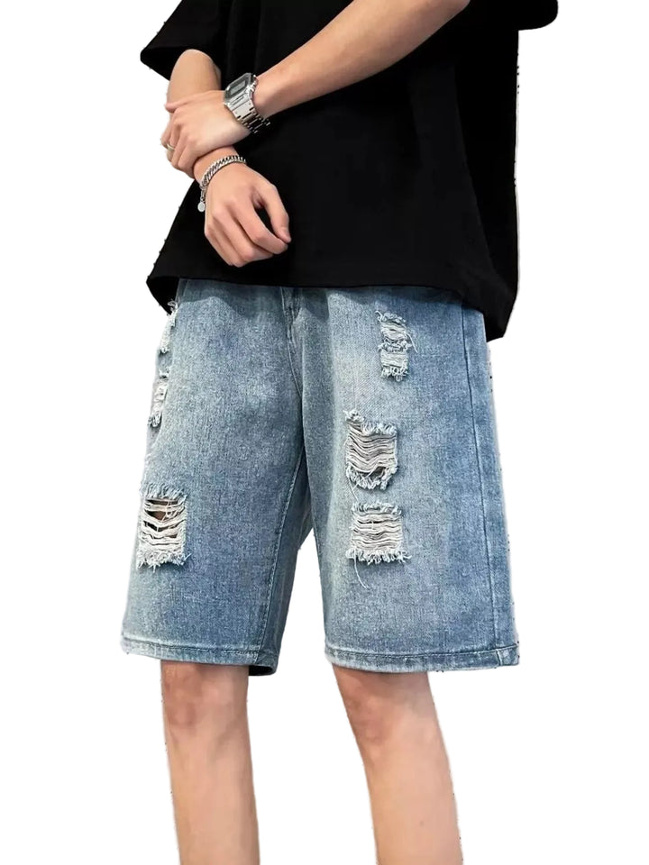 Vintage Wash Stretch Denim Shorts - Cotton Comfort Fit - cas7m