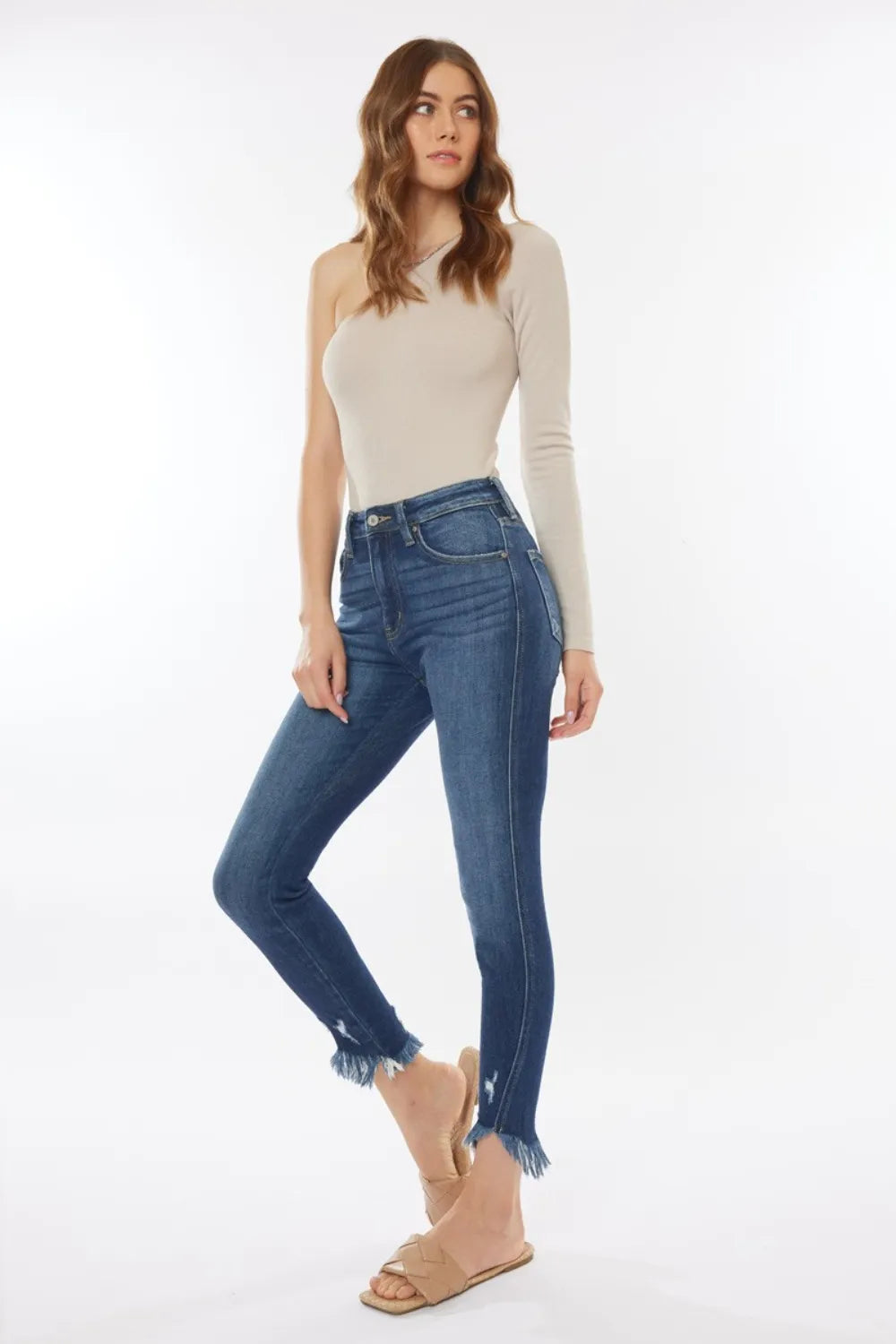 Kancan Raw Hem High Waist Cropped Jeans - cas7m