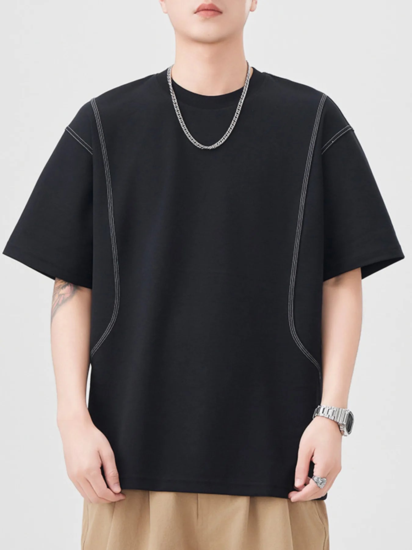 Men's Plus Size Round Neck Relaxed Fit T-Shirt - cas7m