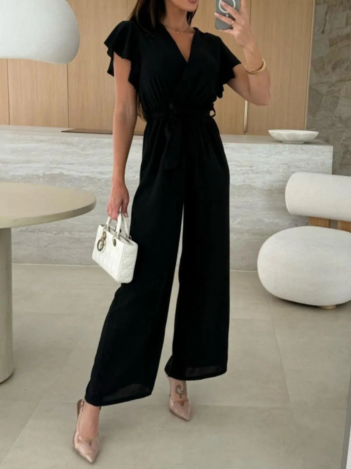 Tied Ruffled Wide Leg Jumpsuit - cas7m