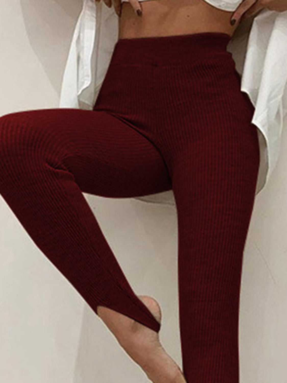 Ribbed Mid Waist Leggings - cas7m