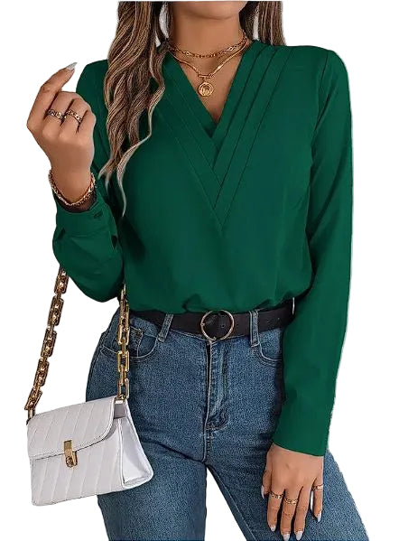 Elegant V-Neck Long Sleeve Office Blouse