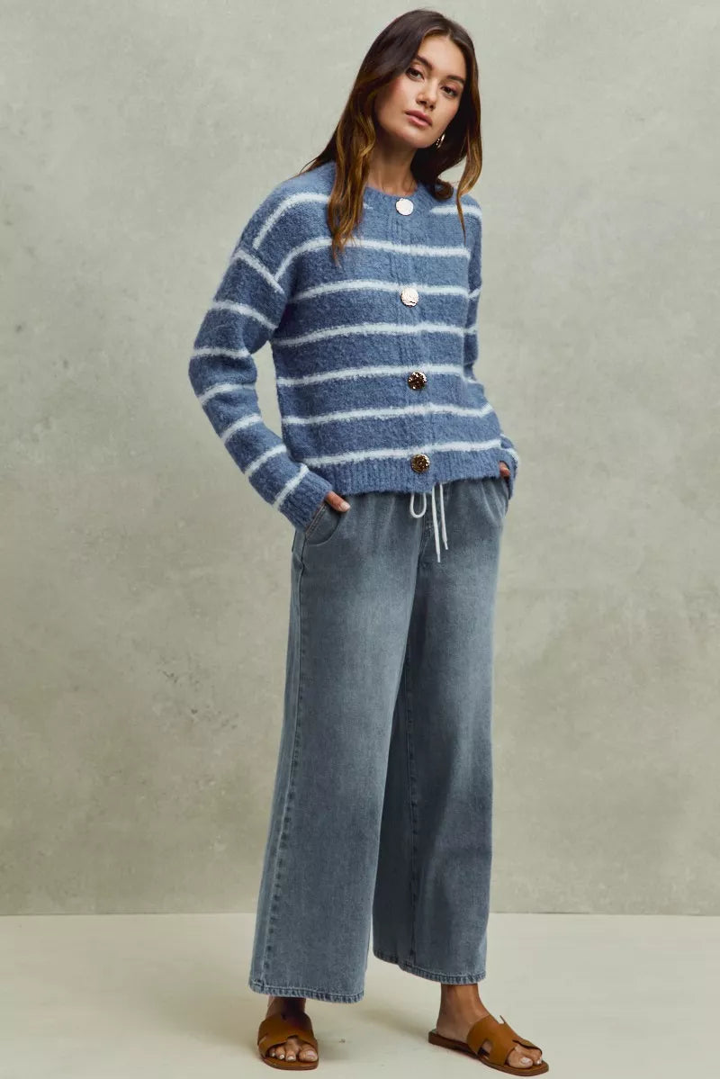SO ME Mid Rise Elastic Waist Flare Denim Jeans - cas7m