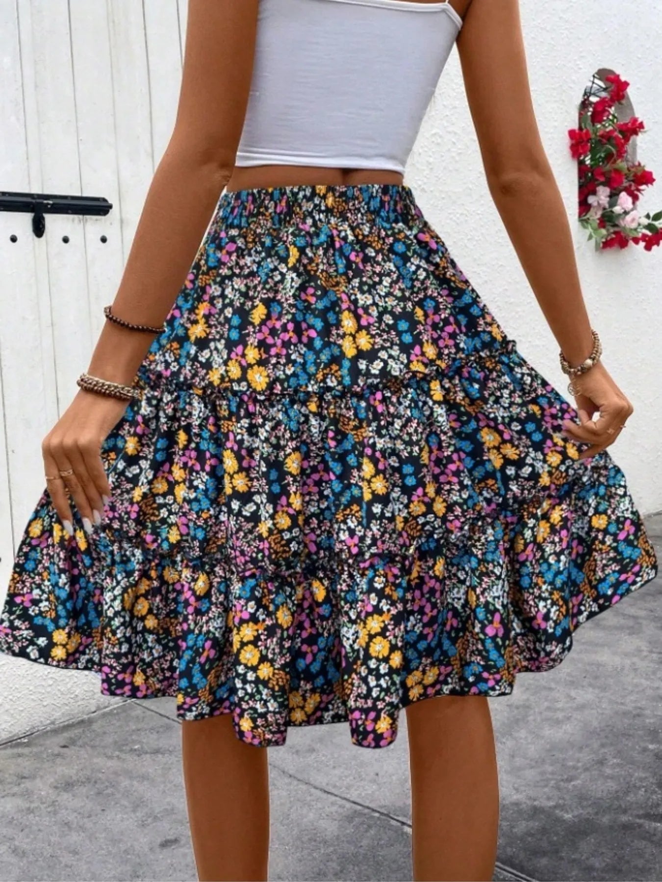 Floral Print Midi Skirt - cas7m