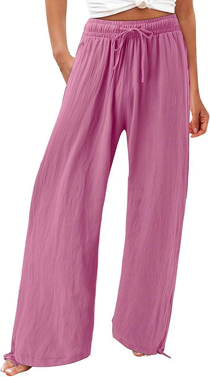 Women's Cotton And Linen Wide-leg Beach Pants Casual Pants - cas7m