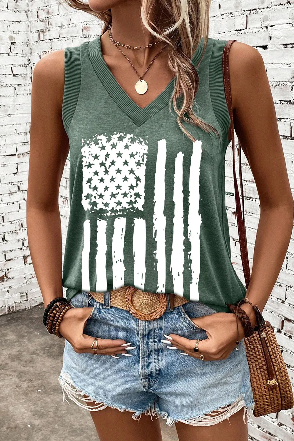 US Flag V-Neck Tank - cas7m