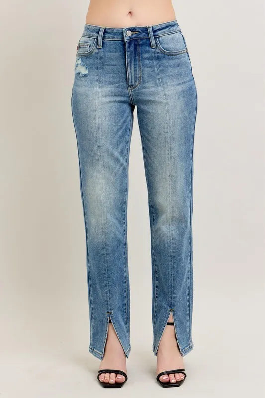 Judy Blue Full Size High Waist Vintage Wash Front Seam & Slit Straight Plus Size - cas7m