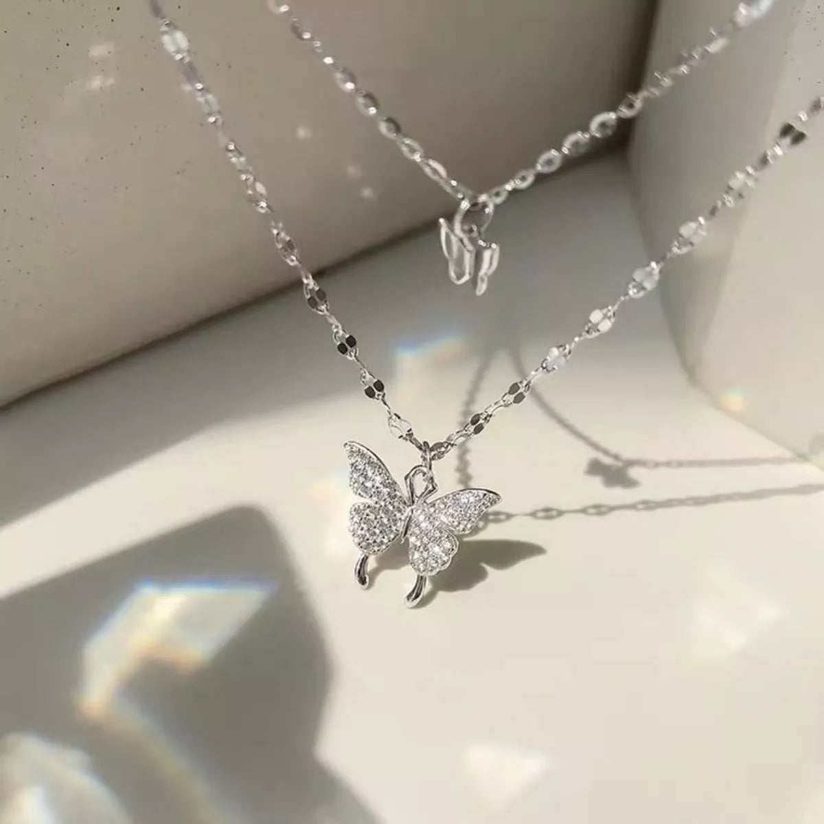Double Layered Butterfly Necklace - cas7m