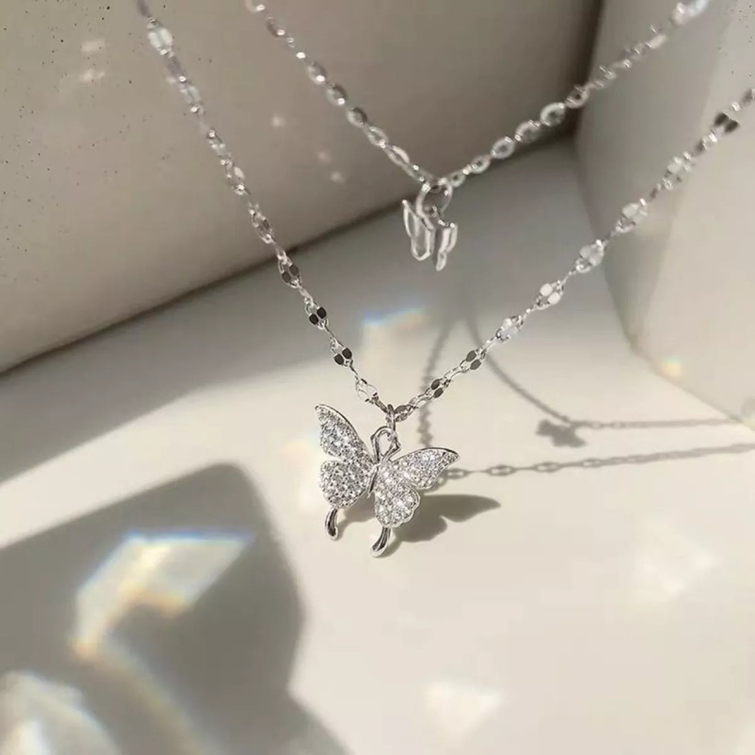 Double Layered Butterfly Necklace - cas7m