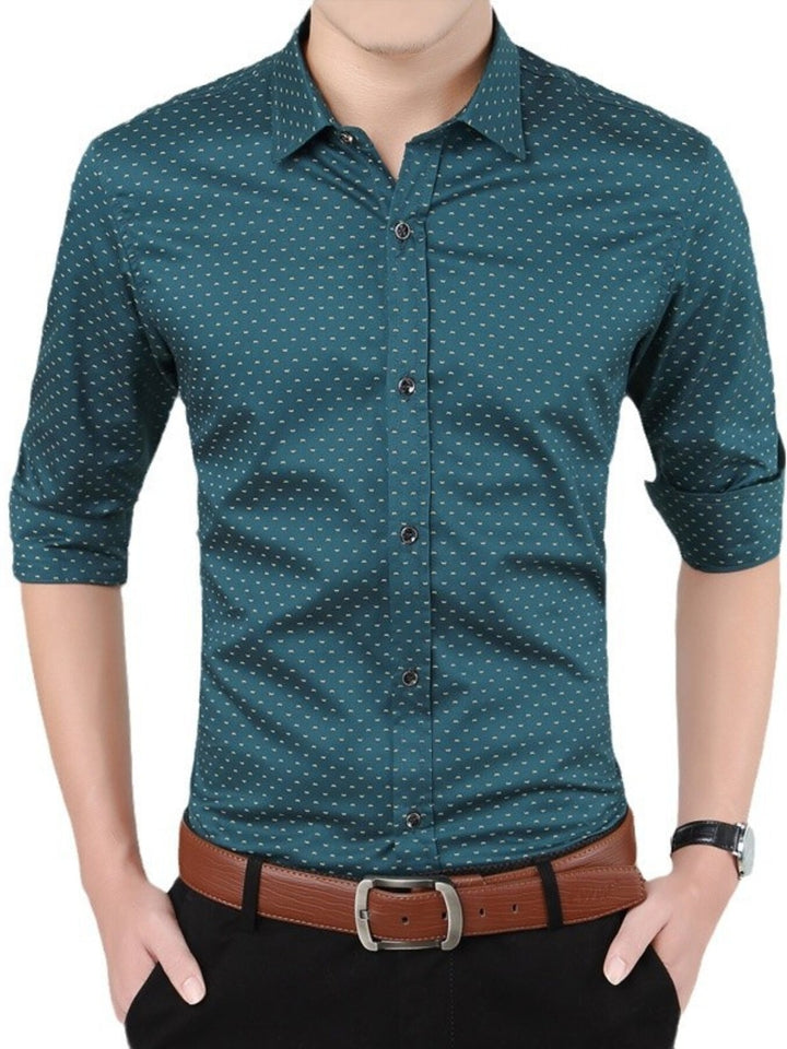 Men's Plus Size Slim Fit Dotted Pattern Shirt - cas7m