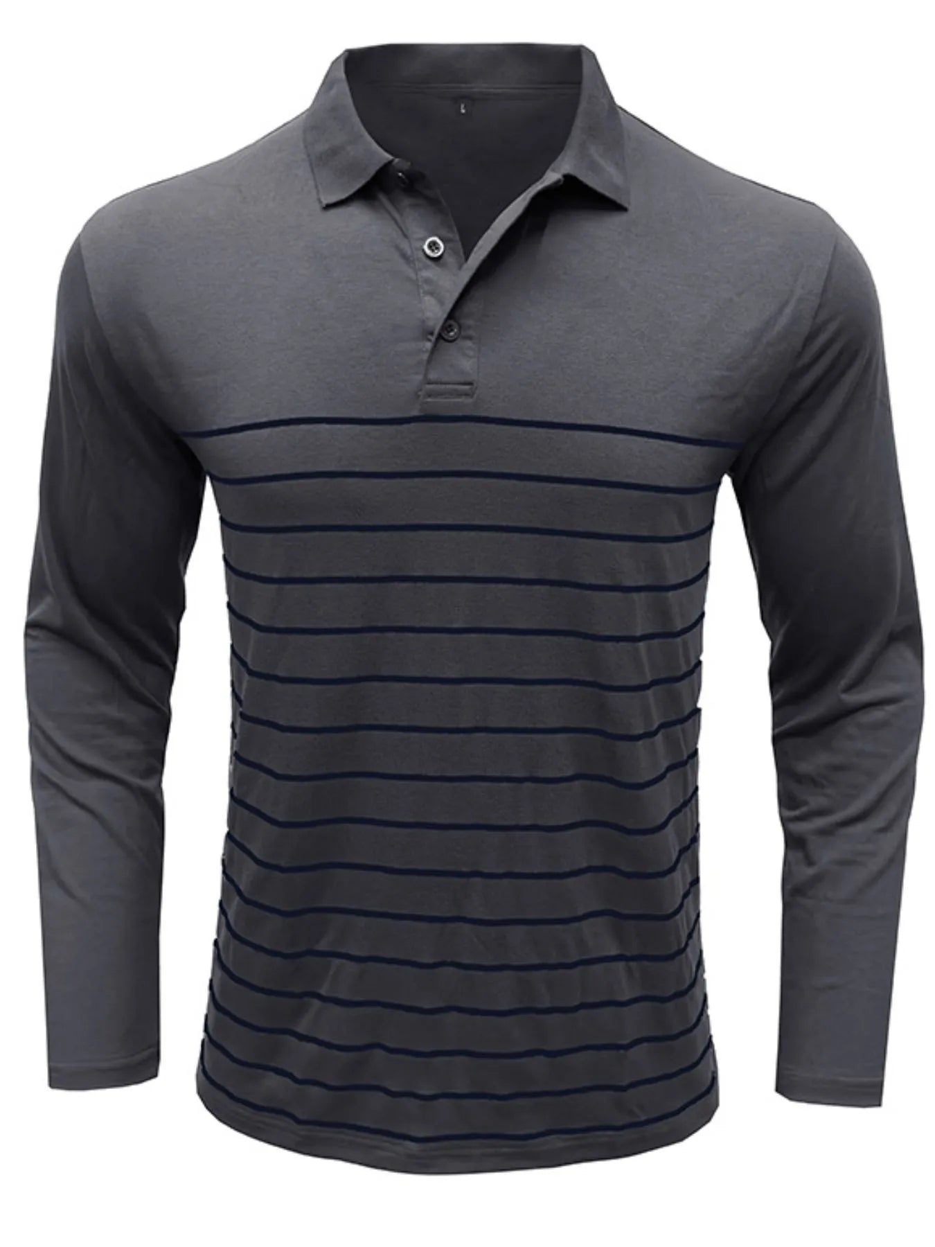 Men's Striped Long Sleeve Polo Shirt - cas7m